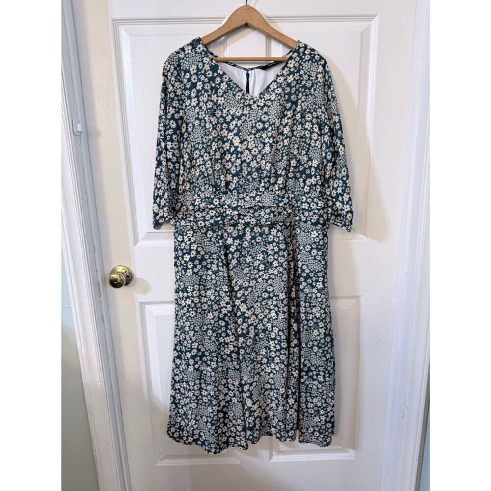 eShakti Blue & Cream Midi Dress 1X